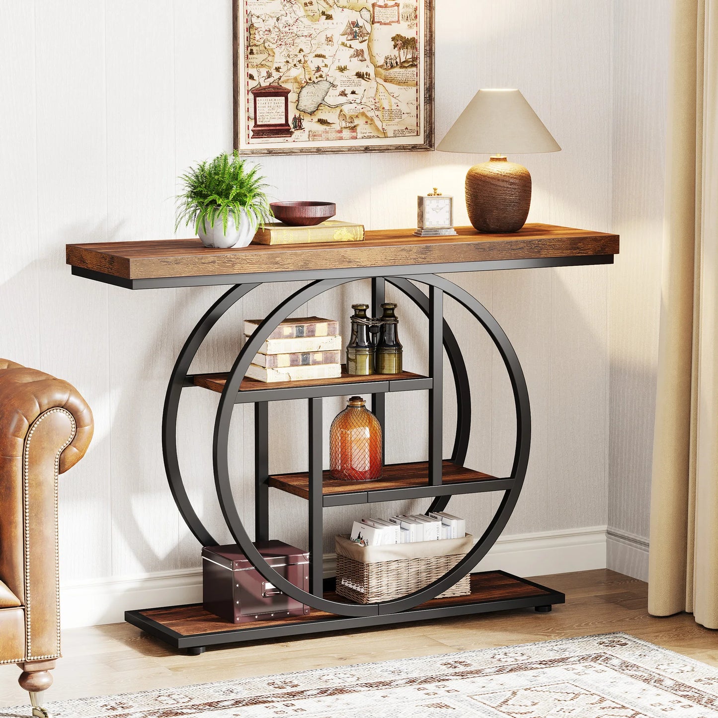 Console Table, 39-Inch Entryway or Sofa Table with Thickened Tabletop, 4- Tier shelves
