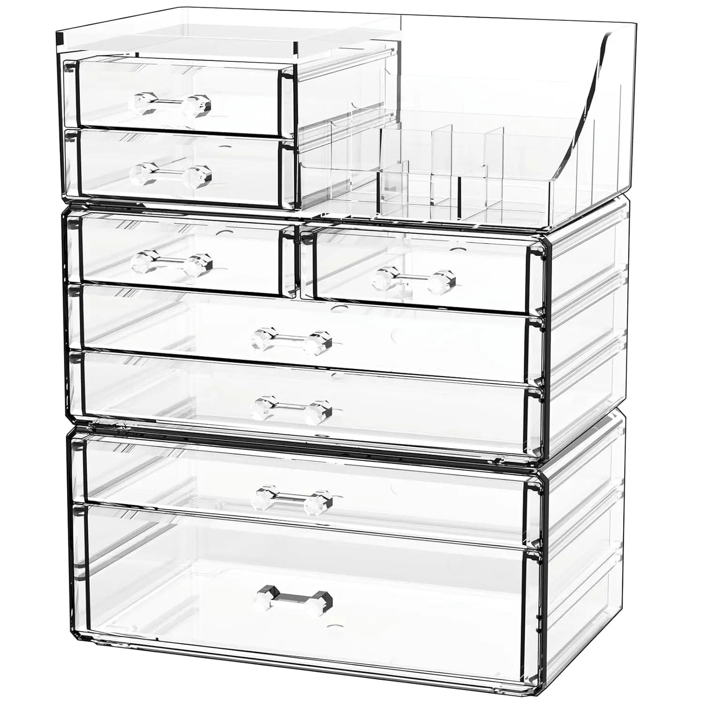 8-Drawer Clear Acrylic Makeup Organizer with Stackable Design