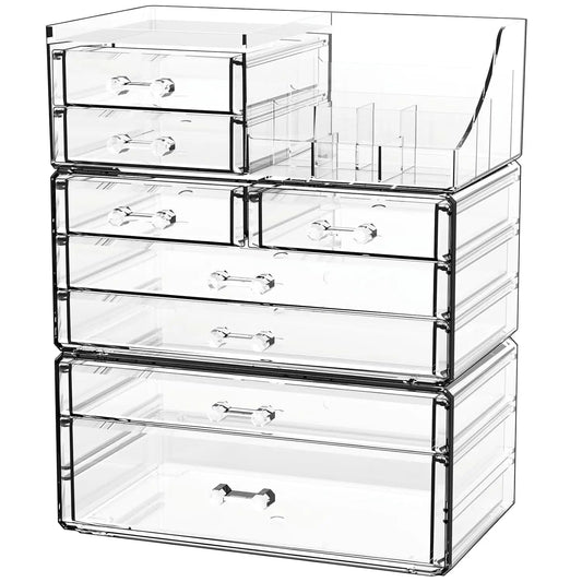 8-Drawer Clear Acrylic Makeup Organizer with Stackable Design