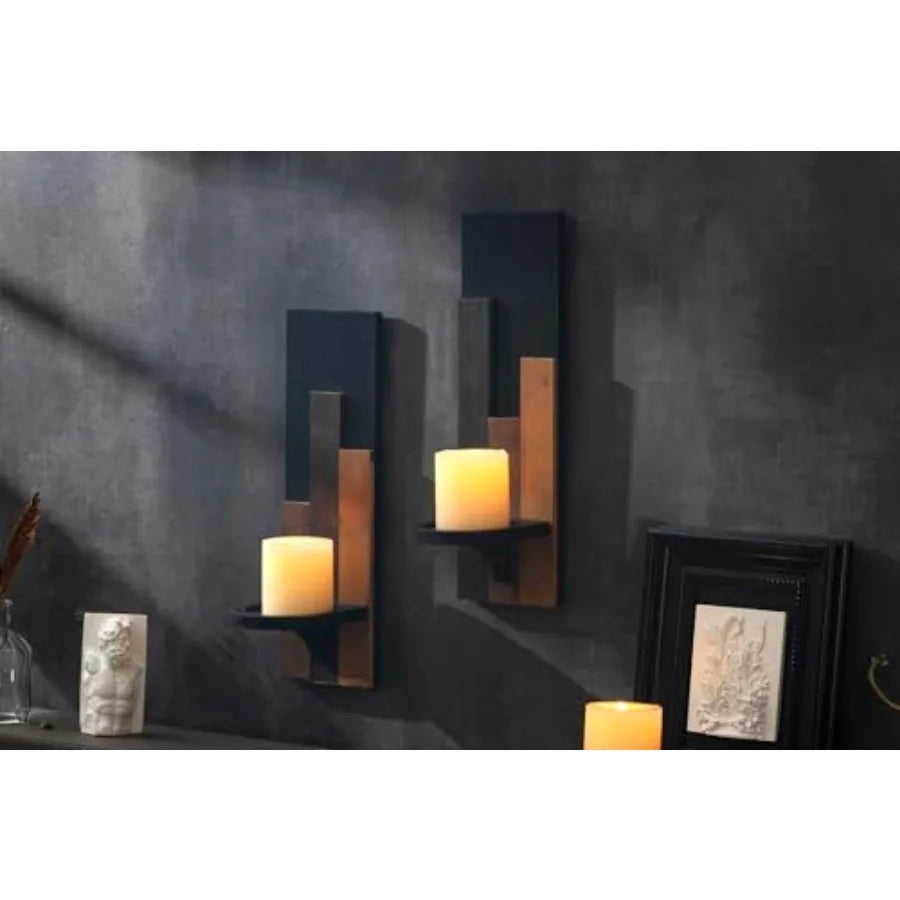 Wood Rustic Candle Sconces Set of 2 Wall-Mounted Pillar Candle Holders