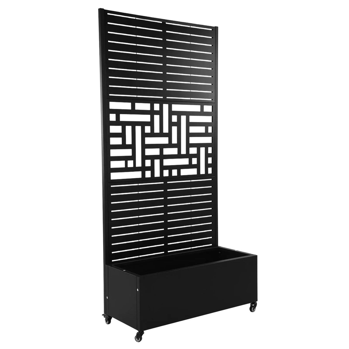 Metal Planter Box with Trellis and Wheels 70.87x35.43x15.75 Inch with Drainage Holes for Climbing Plants Vine