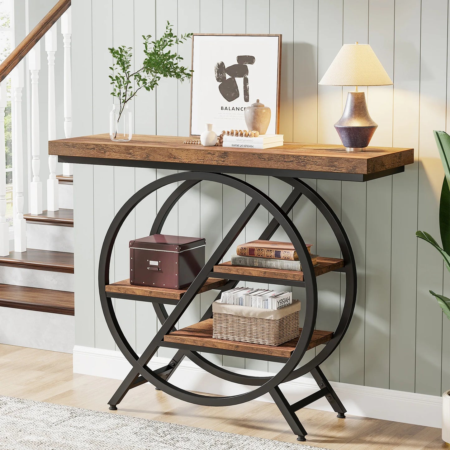 Console Table, 39-Inch Entryway or Sofa Table with Thickened Tabletop, 4- Tier shelves