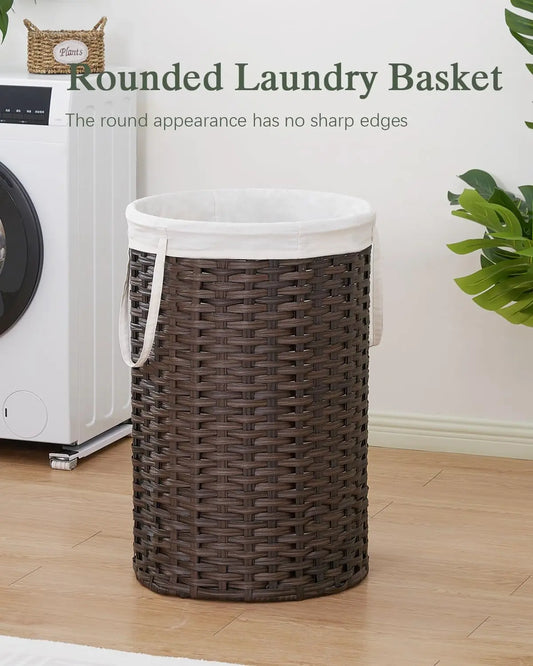 Laundry basket, hand-woven rattan laundry basket,  26.5 gallon round laundry basket