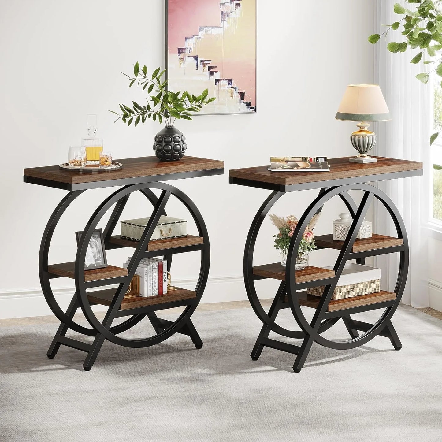 3-Tier Geometric Side Table with Storage