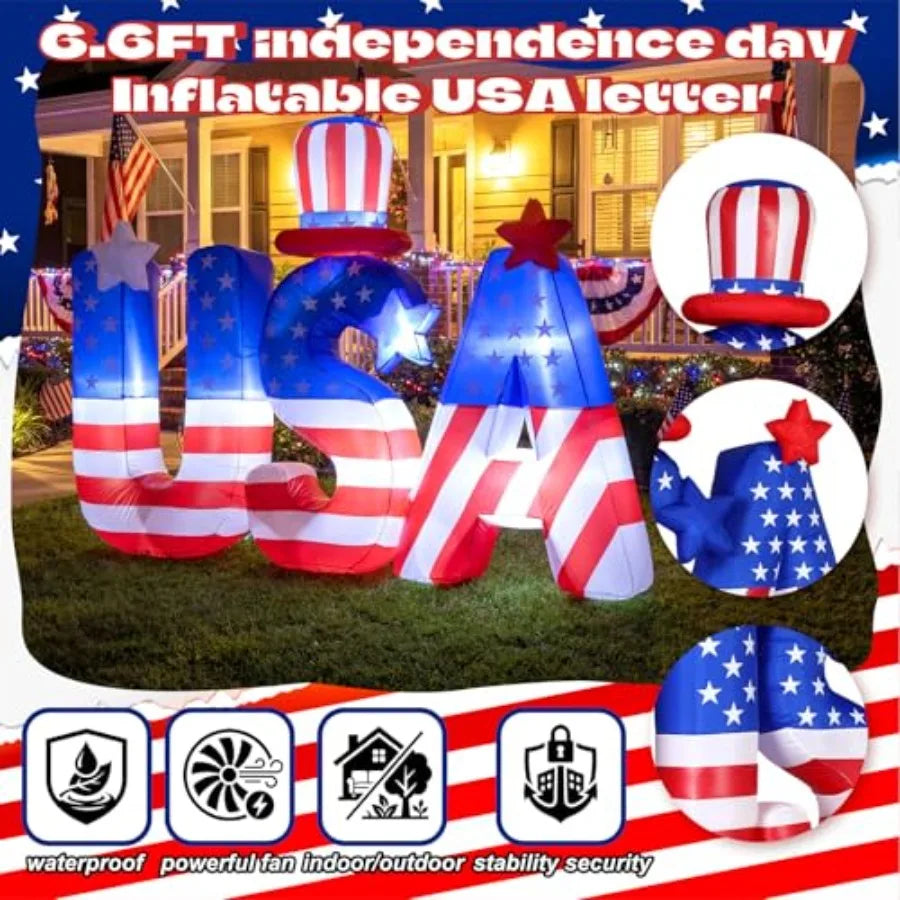 6.5FT Patriotic USA Letters Inflatable – 250th Anniversary Blow‑Up Decoration with Hat for 4th of July