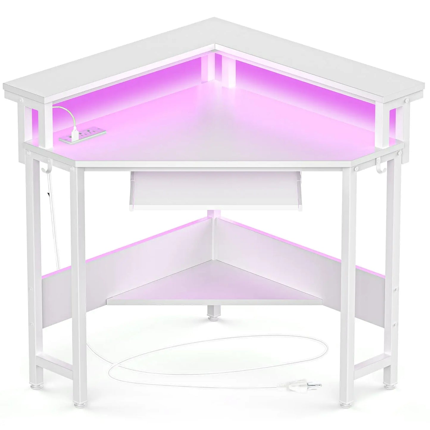 Corner Desk for Small Space with LED Lights