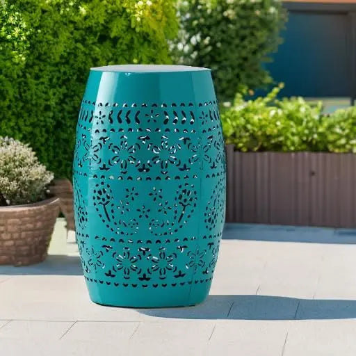 Outdoor 12" Iron Side Table, Teal