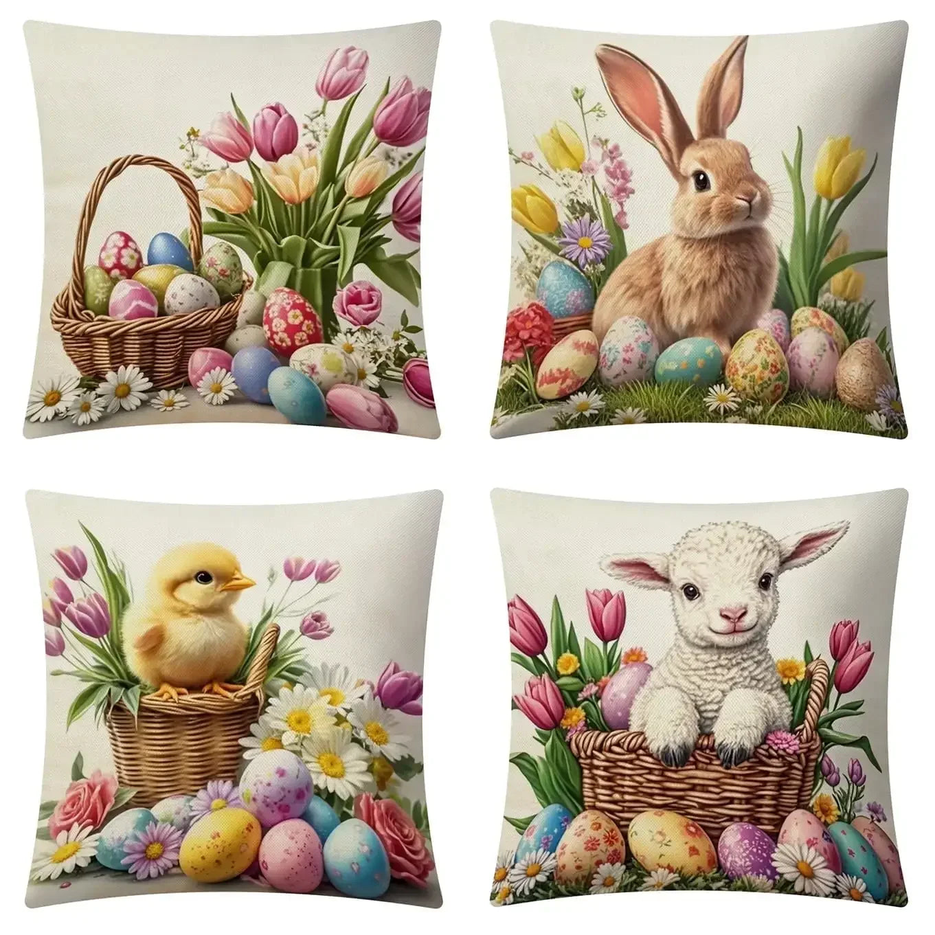 Set of 4 Throw Pillow Covers – 18×18" Decorative Cushion Cases (Yellow)