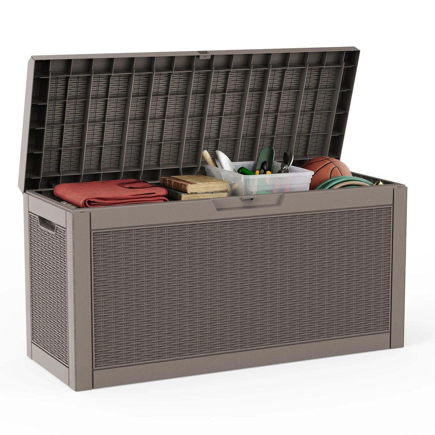 60 Gallon Waterproof Outdoor Storage Box, Resin Deck Box, Lockable Outside Storage Box Container for Patio Furniture