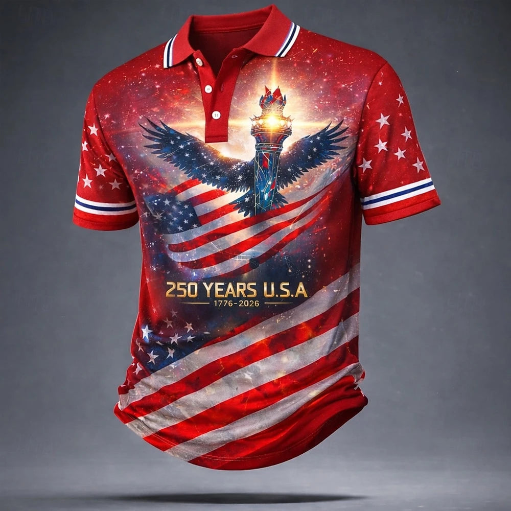 USA 250 Year Anniversary  American Flag Polo Shirt
