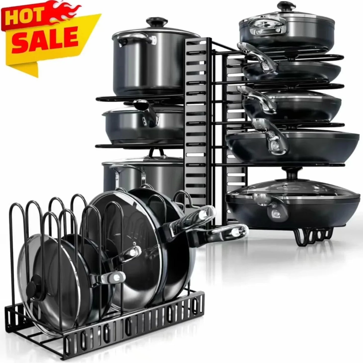 Adjustable 8-Tier Pots and Pans Organizer Rack with 3 DIY Methods, Kitchen Cabinet Storage