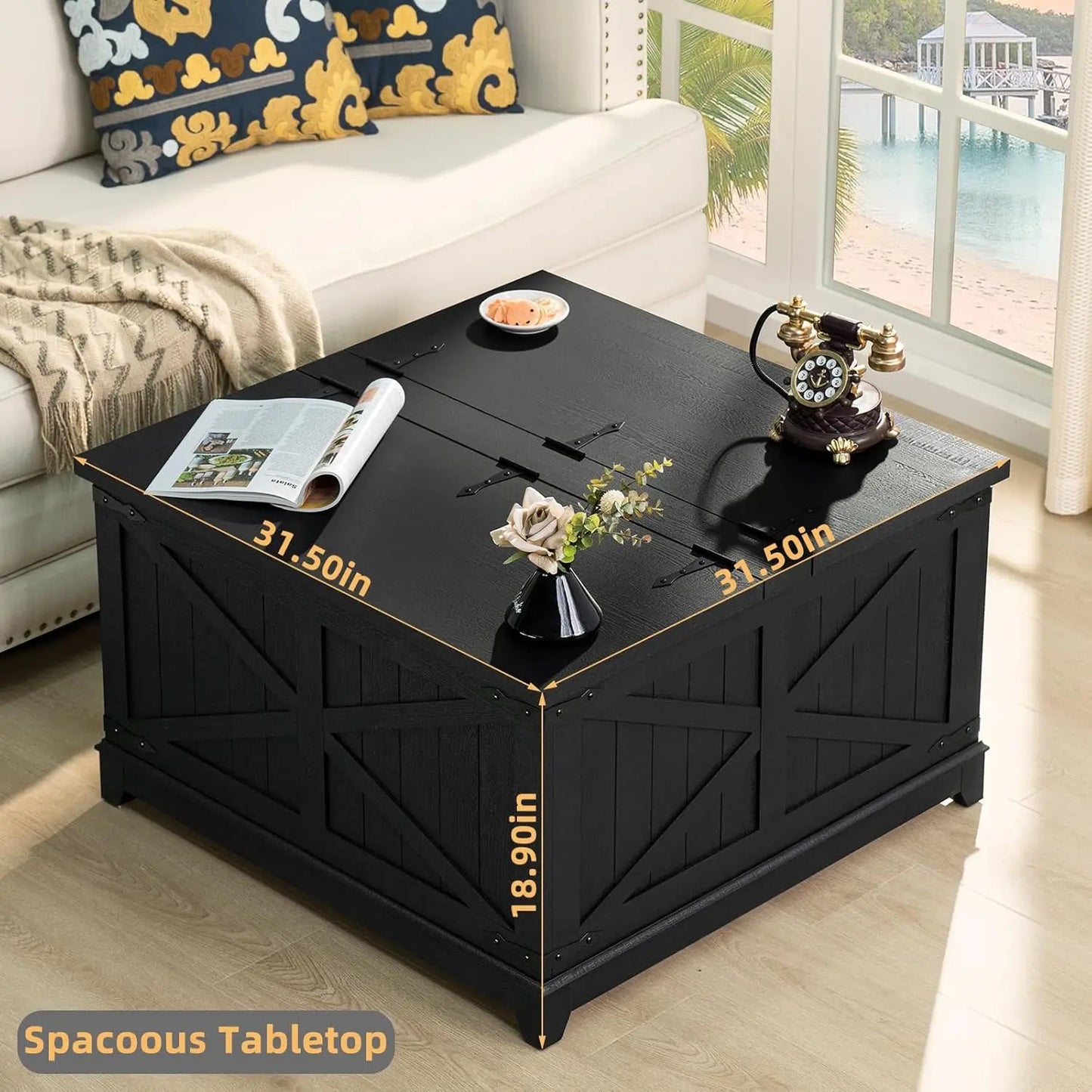 Farmhouse Square Coffee Table with Hidden Storage