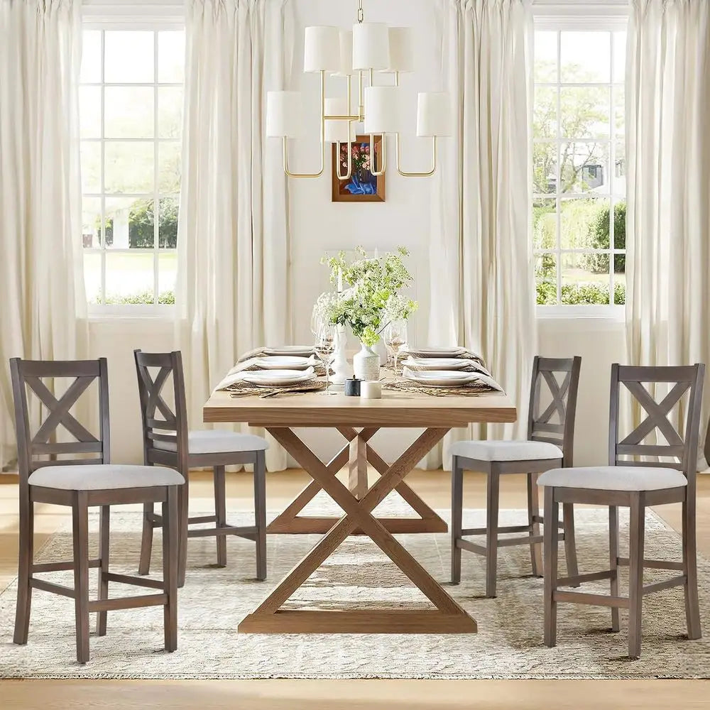 Upholstered Counter Height Bar Stools Set of 4,  with Back and Wood Legs