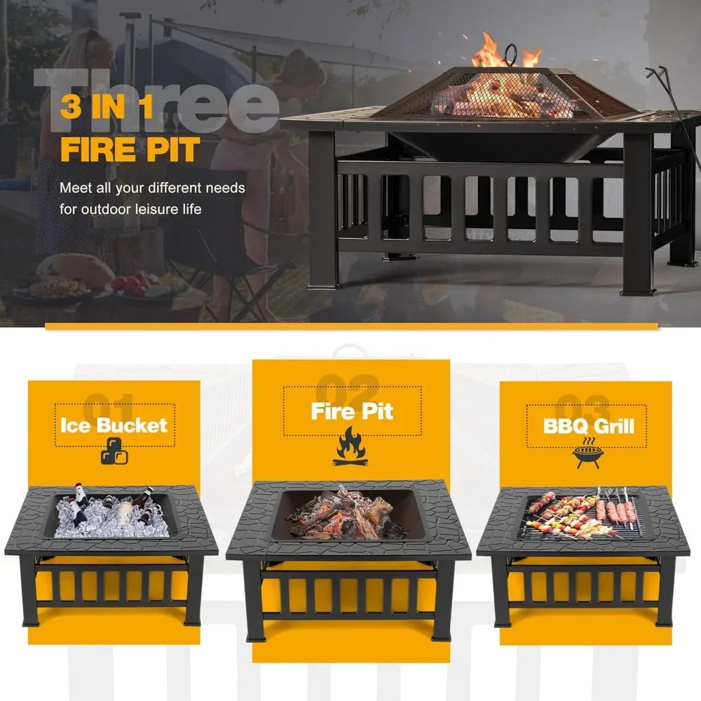Outdoor Fire Pit  with Waterproof Cover for Outside