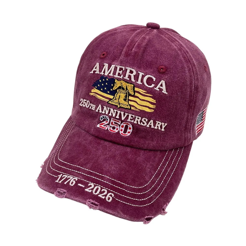 USA 250th Anniversary Letter Embroidered Baseball Cap Spring Summer Cotton Peaked Cap for Men and Women Outdoor Sports