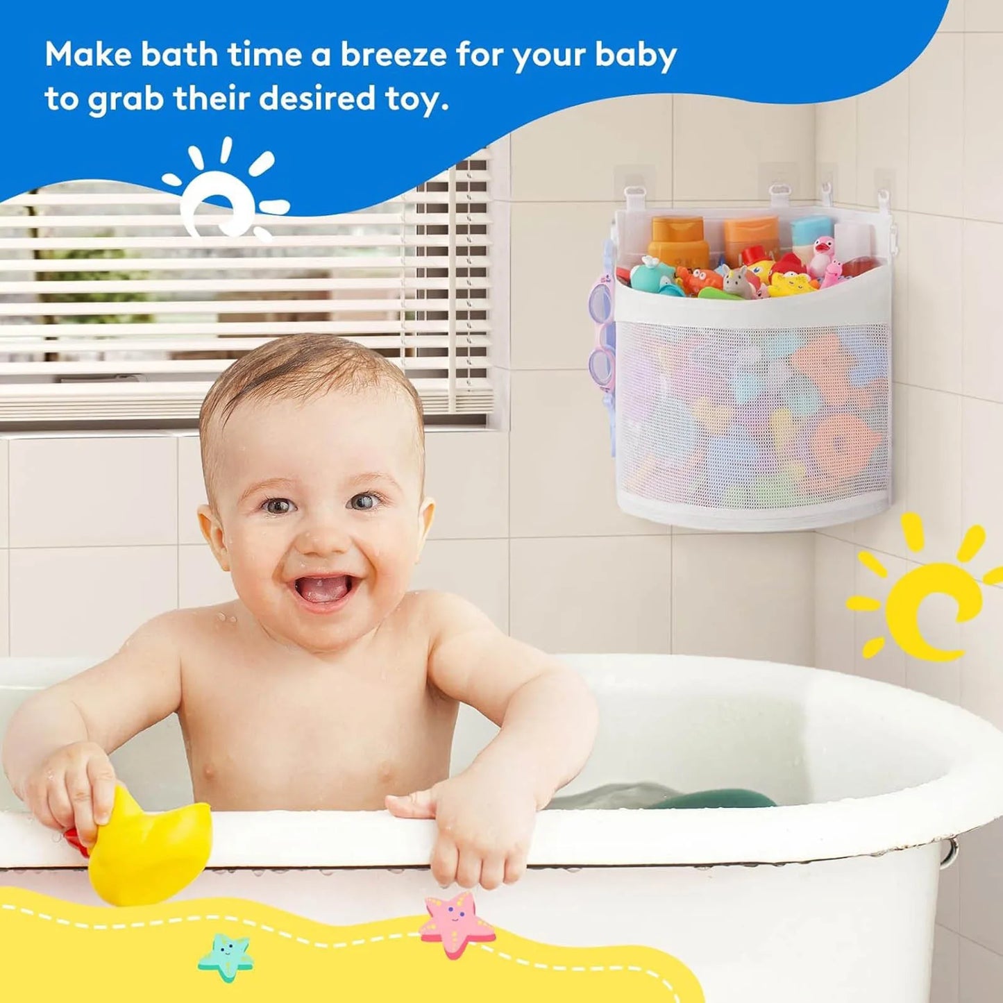 Kids Bath Toy Storage Bag – Large‑Capacity Hanging Mesh Organizer with Strong Suction Cups