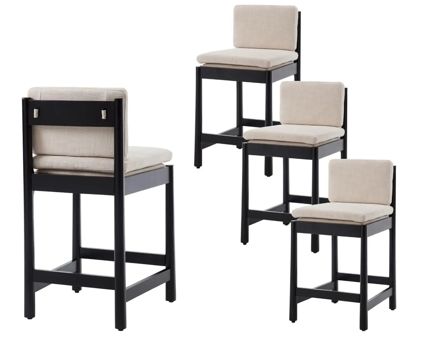 Counter Height Bar Stools, Set of 4 Stools with Back Natural Wood