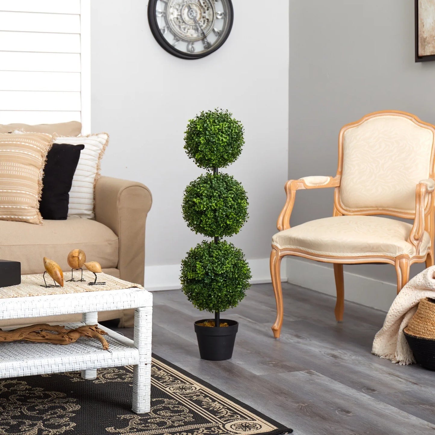 3' Artificial Boxwood Triple‑Ball Topiary – Indoor/Outdoor Faux Tree in Pot