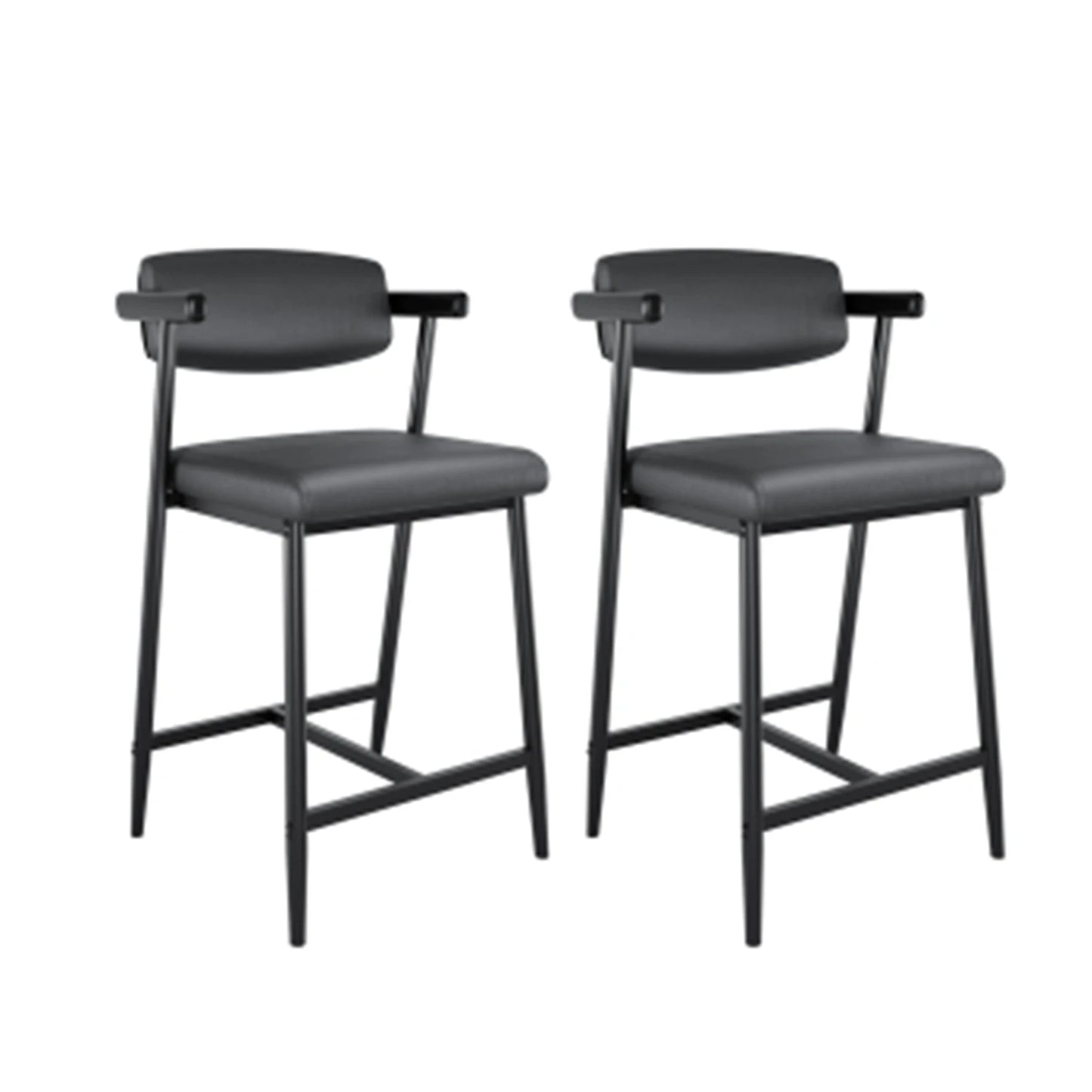 Modern Bar Stools (2-Pack) – Upholstered Wide‑Seat Stools with Backrest & Footrest