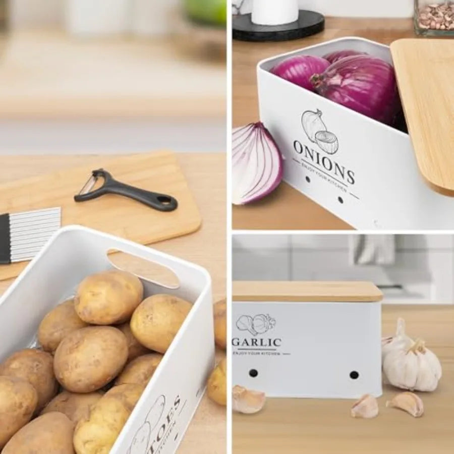 Metal Kitchen Vegetable Storage Set of 3 for Onion Garlic Potato Storage