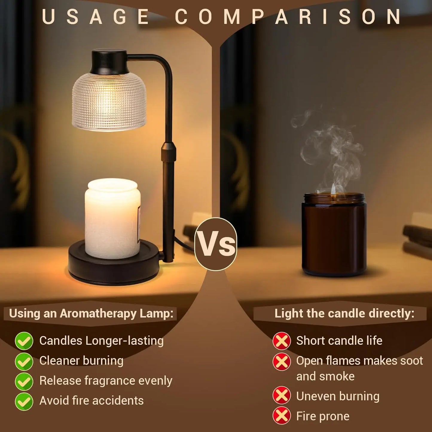 Candle Warmer Lamp: Adjustable Height, Dimmer, Timer