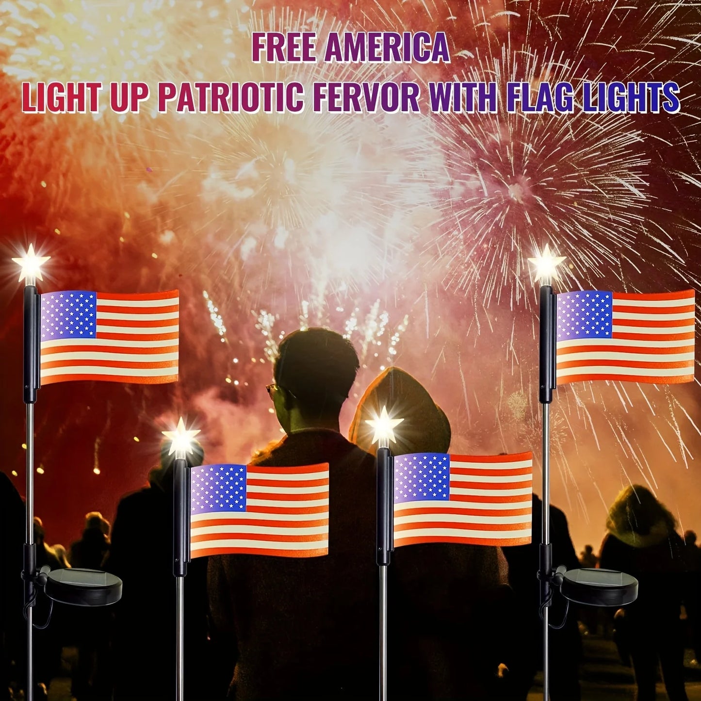 8-PCS USA Flag LED Solar Lights – Patriotic 4th of July Yard & Garden Stakes for Independence Day