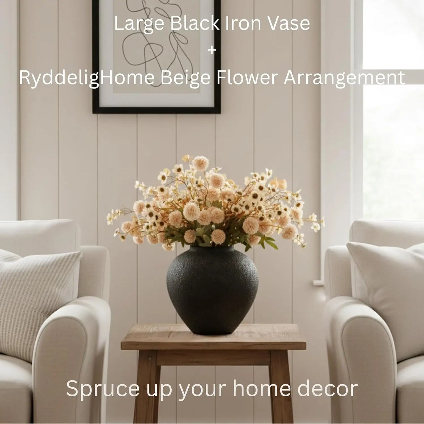 Black Large Round Vase – Rustic Iron Pottery‑Look Decorative Vase for Modern Farmhouse & Home Centerpieces
