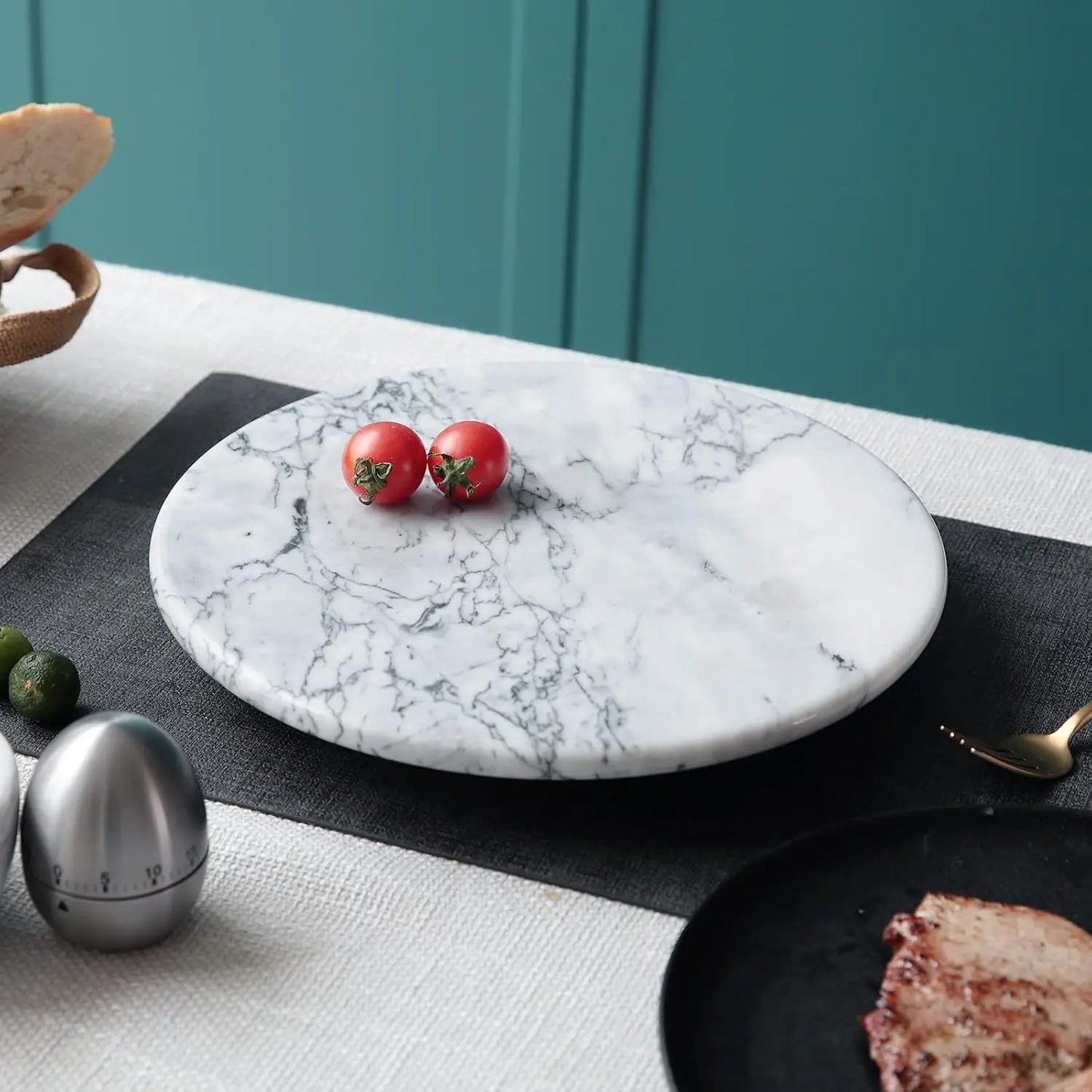 12" Marble Lazy Susan Turntable – Spinning Serving Tray & Kitchen Countertop Organizer
