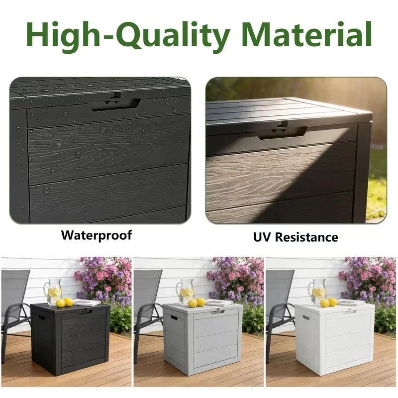 35-Gallon Outdoor Storage Box Waterproof UV-Resistant Lockable for Garden Tools Furniture Toys - Indoor/Outdoor Organizer