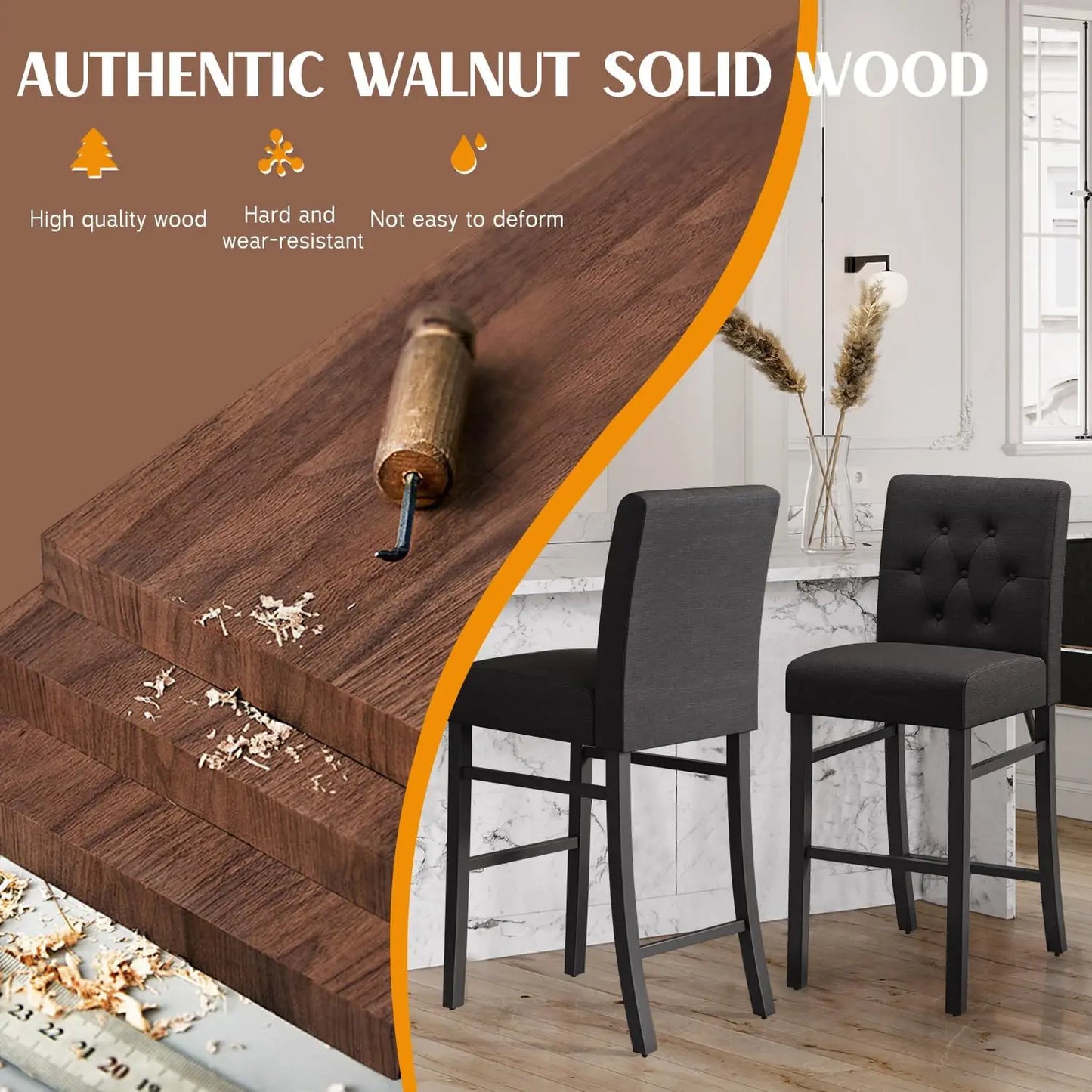 30" Counter‑Height Bar Stools (Set of 4) – Upholstered Button‑Tufted Chairs