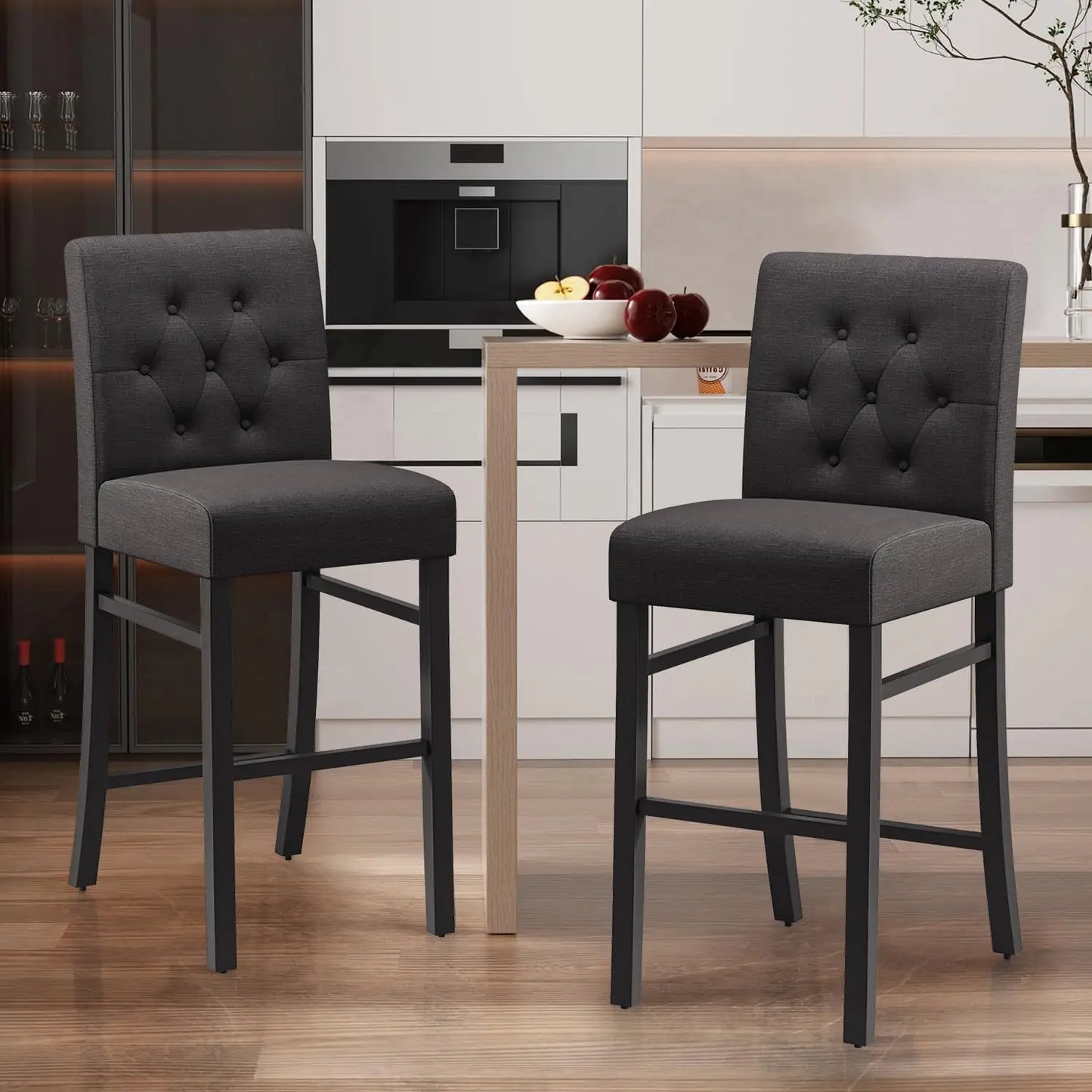 30" Counter‑Height Bar Stools (Set of 4) – Upholstered Button‑Tufted Chairs