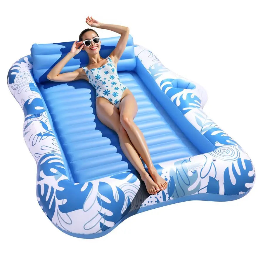 2‑Person Tanning Pool Lounger Float – Extra‑Large Floating Lounge Chair with Cup Holders, 2‑in‑1 Sunbathing Raft