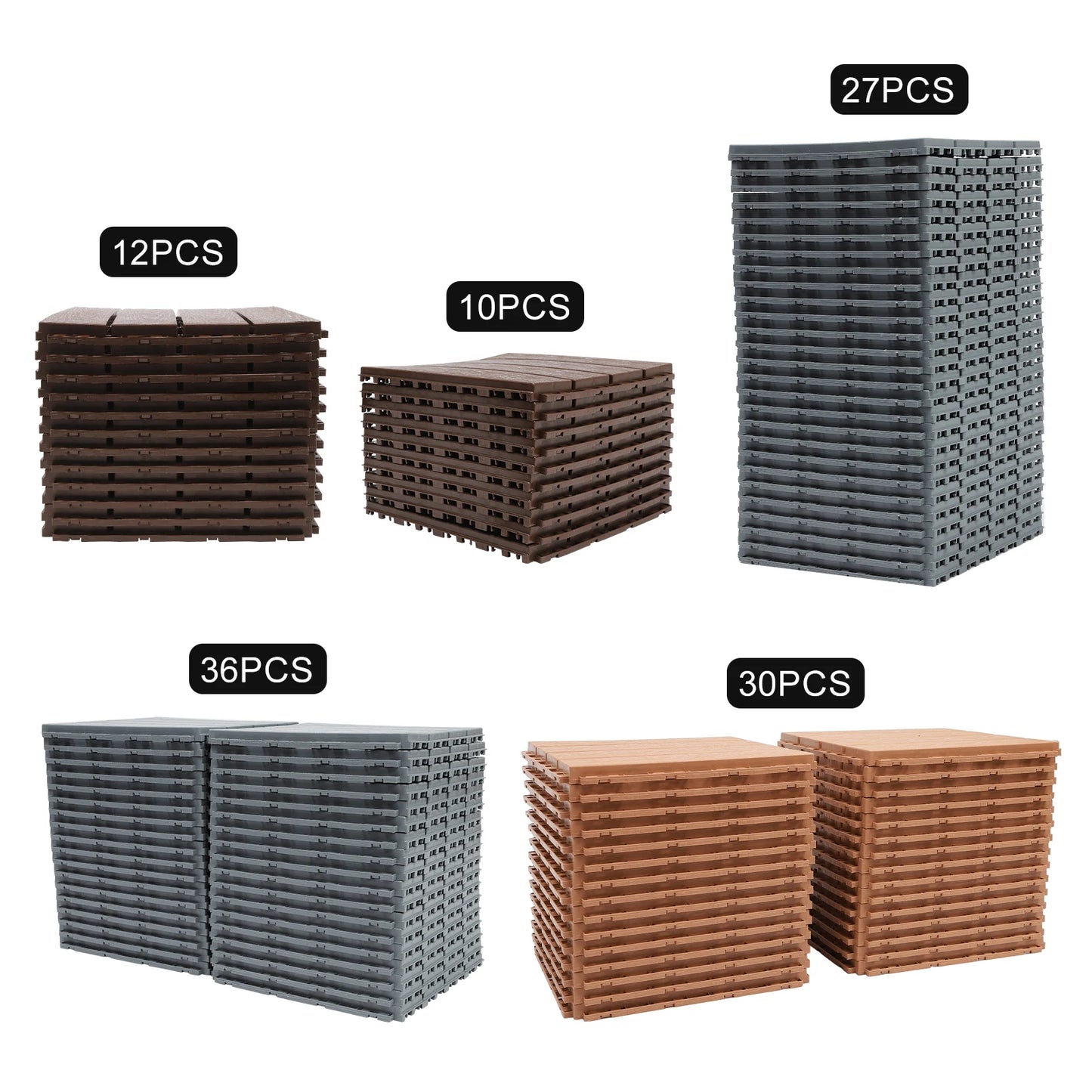 12"×12" Interlocking Deck Tiles – Waterproof, Anti‑Slip Outdoor Flooring for Balcony, Garden & Porch (Snap‑Lock Design)