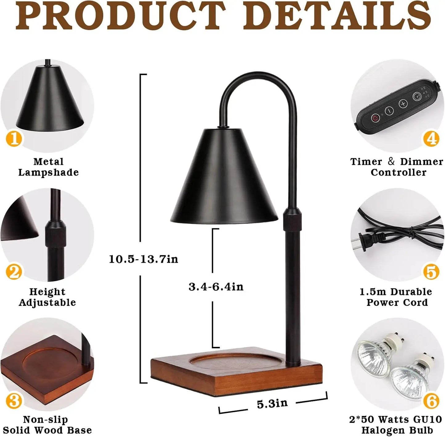 Dimmable Candle Warmer Lamp with Timer – Adjustable Height, Soft Ambient Glow