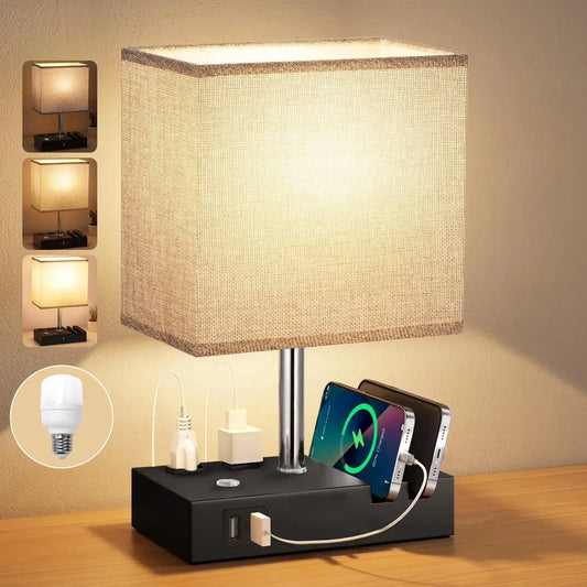 15.7" Bedside Table Lamp, Dual Fast USB Charging Ports, Fully Dimmable