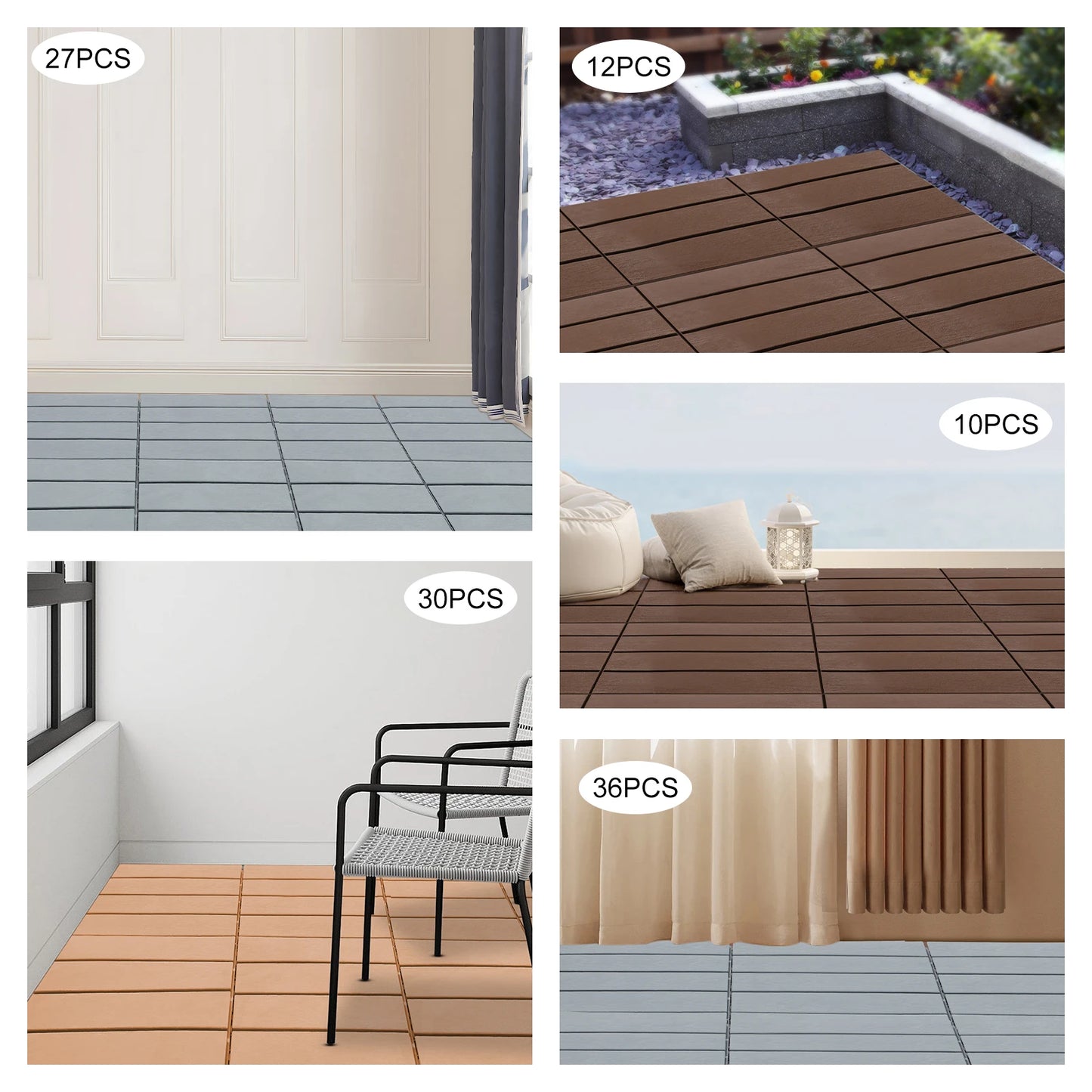 12"×12" Interlocking Deck Tiles – Waterproof, Anti‑Slip Outdoor Flooring for Balcony, Garden & Porch (Snap‑Lock Design)