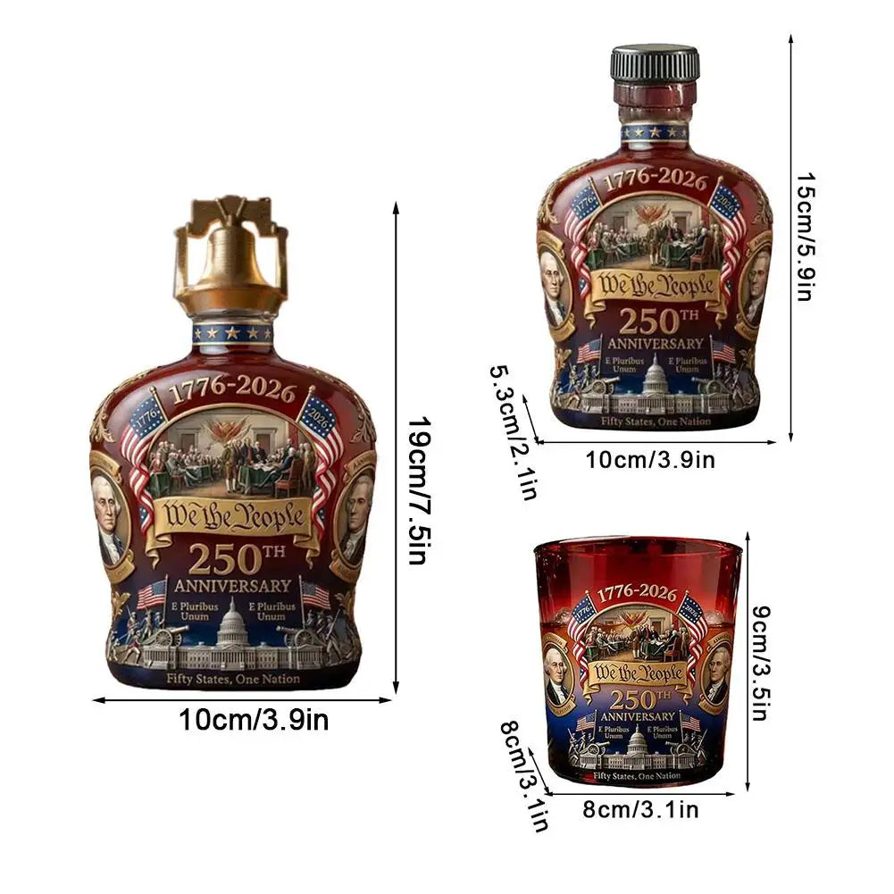 Beautifully Designed U.S. 250th Anniversary Commemorative Whiskey Bottle And Water Cup Used For Commemorative Collection