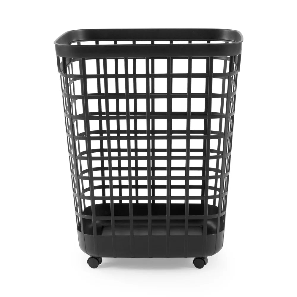 Rolling Laundry Hamper - Black Plastic Storage Bin Open Top Portable with Casters Easy Clean Durable for Home or Dorm Room