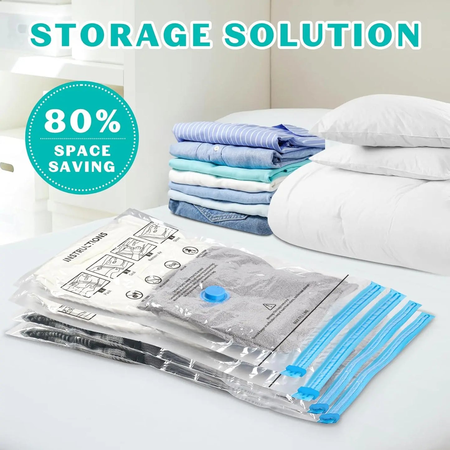 15‑Pack Vacuum Storage Bags with Hand Pump – Space‑Saving Compression for Clothes, Blankets & Travel