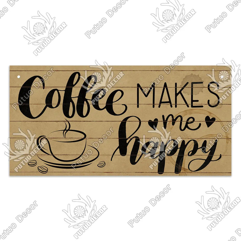 Decor Coffee Wooden Signs - Plaque Wood Plate Rustic Hanging for Cafe, Bar, or Kitchen
