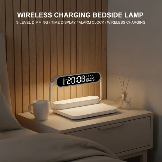 3-in-1 Bedside Charging Hub – Minimalist Alarm Clock & Dimmable Night Light
