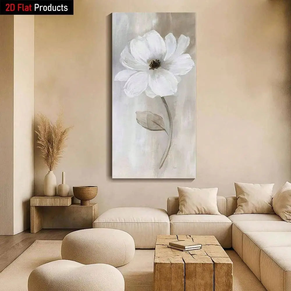 Large White Flower Canvas Art Print – Framed Wall Decor (1 Piece)