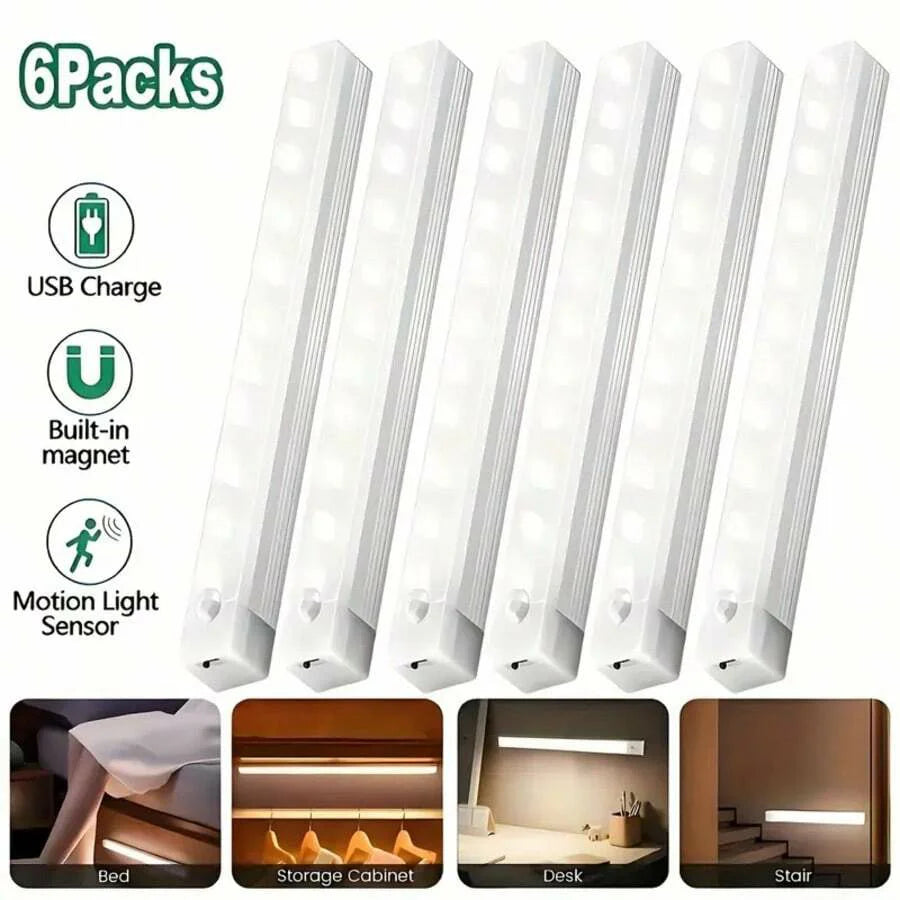 6pc Wireless Rechargeable LED Motion Sensor Cabinet Light