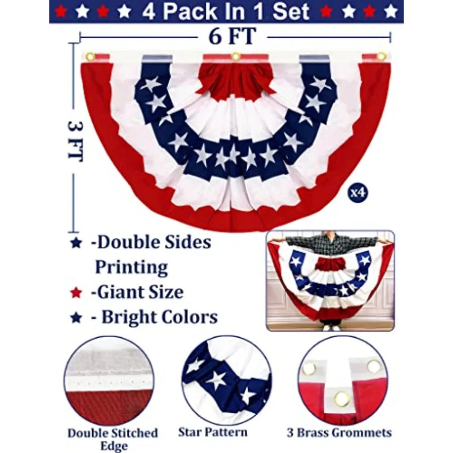 4 Pack Extra Large 3x6 Feet Bunting American Flags for Outside