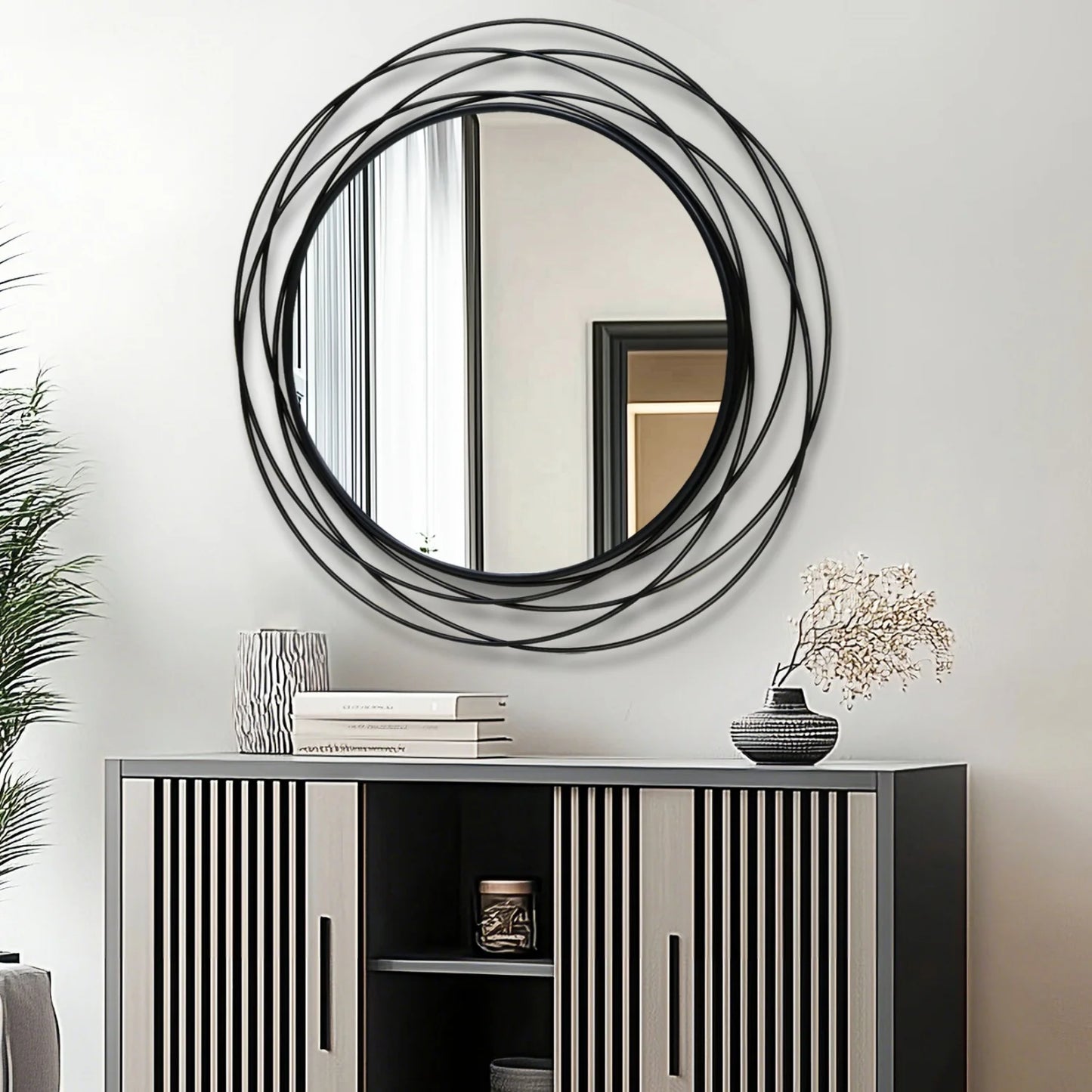 Round Wire Frame Wall Mirror – Matte Black (31.5")