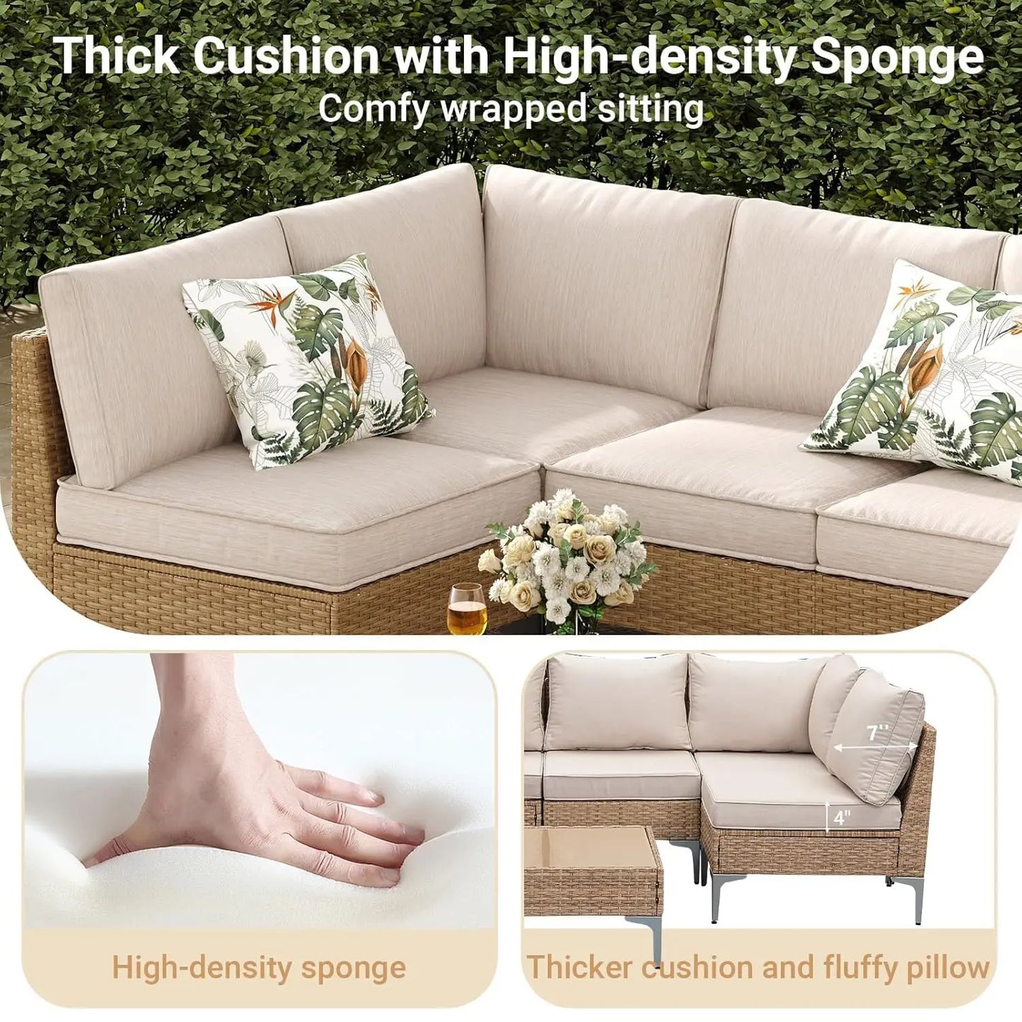9-Piece Outdoor Patio Furniture Set, All-Weather Wicker Sectional Sofa with Coffee Table & Thick Anti-Slip Cushions