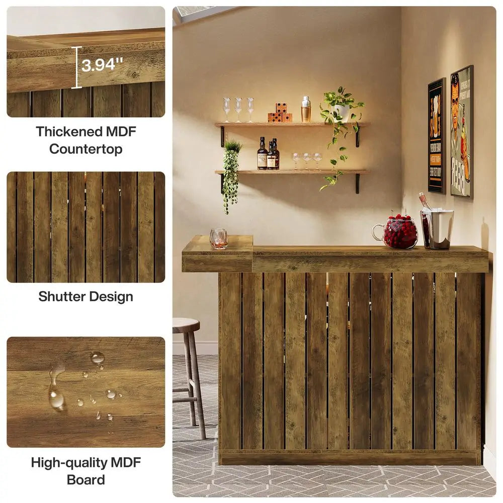 Home Bar Unit, 4Tier with Storage Shelves and Wine Glasses Holder