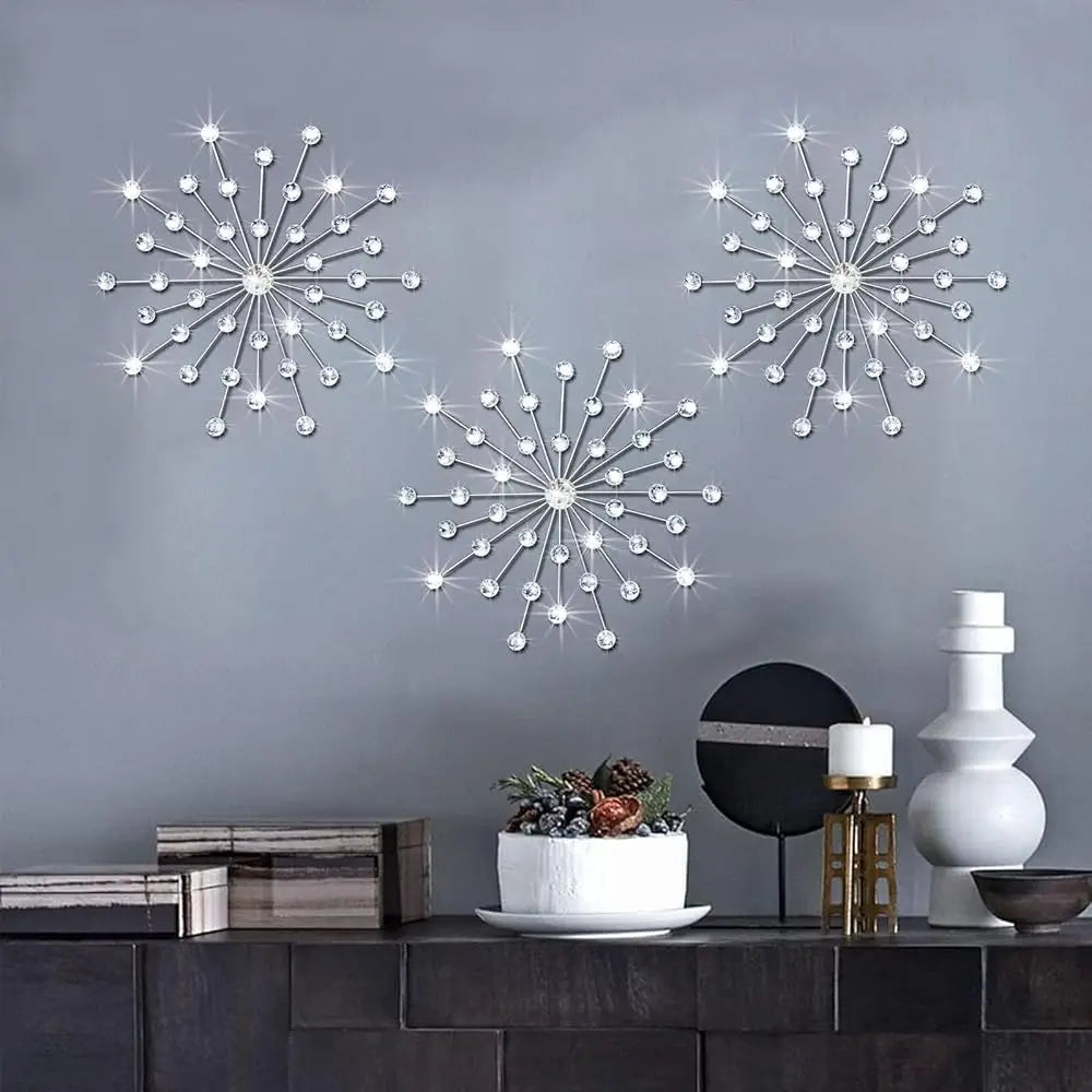 Crystal Home Décor Rhinestone Sun Star Wall Hanging Diamond Accents 18x18. 3 Set Metal Jeweled Wall Art Bling
