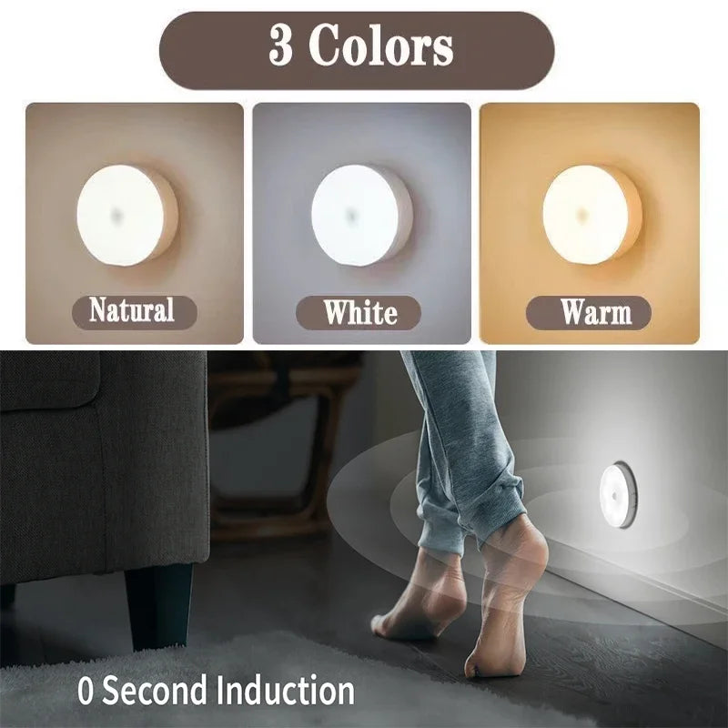2–6 Pack Motion Sensor LED Night Lights – USB Rechargeable, 3‑Color Wireless Lamps for Cabinets, Closets & Stairs