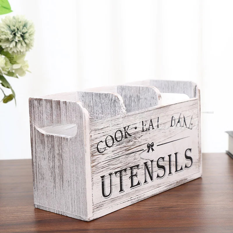 Solid Wood Kitchen Utensil Holder with Divider T